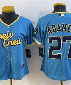 Women's Milwaukee Brewers #27 Willy Adames 2022 Powder Blue City Connect Cool Base Stitched Jersey(Run Small)