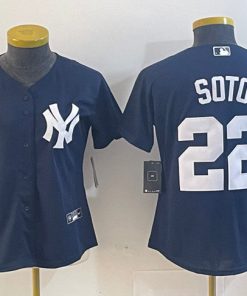 Women's New York Yankees #22 Juan Soto Navy Stitched Jersey(Run Small)