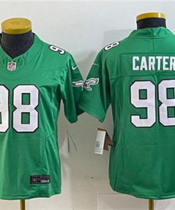 Women's Philadelphia Eagles #98 Jalen Carter Green 2023 F.U.S.E. Stitched Football Jersey(Run Small)