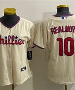 Women's Philadelphia Phillies #10 J.T. Realmuto Cream Cool Base Stitched Baseball Jersey(Run Small)