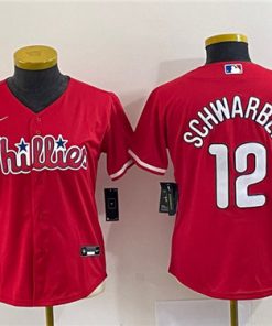 Women's Philadelphia Phillies #12 Kyle Schwarber Red Stitched Baseball Jersey(Run Small)