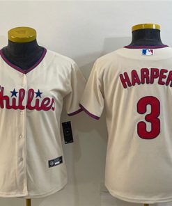 Women's Philadelphia Phillies #3 Bryce Harper Cream Cool Base Stitched Baseball Jersey(Run Small)