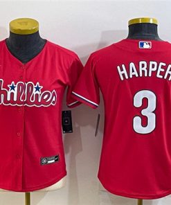 Women's Philadelphia Phillies #3 Bryce Harper Red Stitched Baseball Jersey(Run Small)