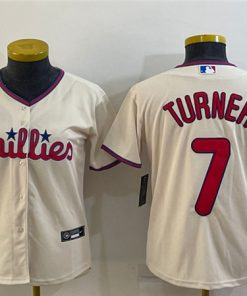 Women's Philadelphia Phillies #7 Trea Turner Cream Cool Base Stitched Baseball Jersey(Run Small)