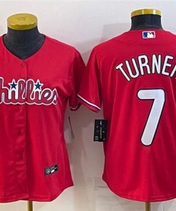 Women's Philadelphia Phillies #7 Trea Turner Red Cool Base Stitched Baseball Jersey(Run Small)