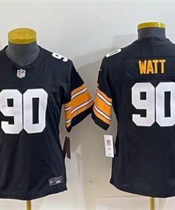Women's Pittsburgh Steelers #90 T. J. Watt Black 2023 F.U.S.E. Stitched Jersey(Run Small)