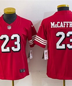 Women's San Francisco 49ers #23 Christian McCaffrey New Red 2023 F.U.S.E. Vapor Untouchable Football Stitched Jersey(Run Small)