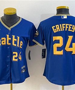 Women's Seattle Mariners #24 Ken Griffey Jr. Royal 2023 City Connect With Patch Stitched Baseball Jersey(Run Small)