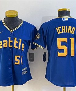 Women's Seattle Mariners #51 Ichiro Suzuki Royal 2023 City Connect With Patch Stitched Baseball Jersey(Run Small)