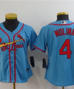 Women's St.Louis Cardinals #4 Yadier Molina Blue Cool Base Stitched MLB Jersey(Run Small)