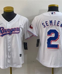 Women's Texas Rangers #2 Marcus Semien White With Patch Stitched Jersey(Run Small)