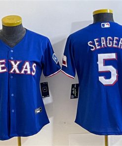 Women's Texas Rangers #5 Corey Seager Royal With Patch Stitched Baseball Jersey(Run Small)