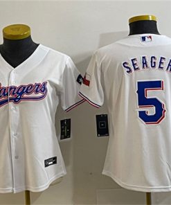 Women's Texas Rangers #5 Corey Seager White With Patch Stitched Baseball Jersey(Run Small)