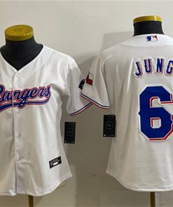 Women's Texas Rangers #6 Josh Jung White With Patch Stitched Baseball Jersey(Run Small)