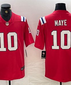Men's New England Patriots #10 Drake Maye Red 2024 Draft Vapor Limited Football Stitched Jersey