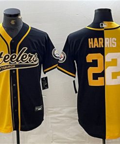 Men's Pittsburgh Steelers #22 Najee Harris Yellow Black Split With Patch Cool Base Stitched Baseball Jersey