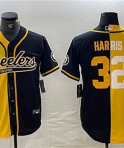 Men's Pittsburgh Steelers #32 Franco Harris Yellow Black Split With Patch Cool Base Stitched Baseball Jersey