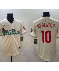 MLB Phillies 10 JT Realmuto Cream Nike Cool Base Men Jersey
