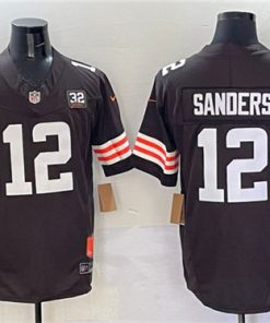 Men's Cleveland Browns #12 Shedeur Sanders Brown 2025 Draft F.U.S.E. With Jim Brown Memorial & Home Patch Vapor Limited Football Stitched Jersey