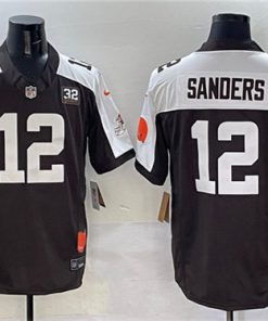Men's Cleveland Browns #12 Shedeur Sanders Brown White 2025 Draft F.U.S.E. With Jim Brown Memorial  Vapor Limited Football Stitched Jersey
