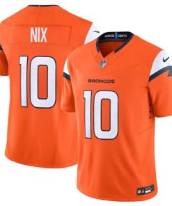 Men's Denver Broncos #10 Bo Nix Orange 2024 F.U.S.E. Vapor Limited Football Stitched Jersey