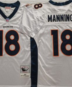 Men's Denver Broncos #18 Peyton Manning White Throwback Stitched Jersey