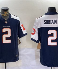 Men's Denver Broncos #2 Patrick Surtain II Navy 2024 F.U.S.E. V2 Throwback Vapor Limited Alternate Stitched Jersey