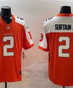 Men's Denver Broncos #2 Patrick Surtain II Orange White 2024 F.U.S.E. V2 Throwback Vapor Limited Alternate Stitched Jersey