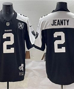 Men's Las Vegas Raiders #2 Ashton Jeanty Black White 2025 Draft F.U.S.E. With Nevada Silver Stat Patch And 65th Anniversary Patch Football Stitched Jersey