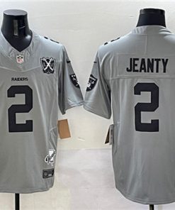 Men's Las Vegas Raiders #2 Ashton Jeanty Gray 2025 Draft F.U.S.E. With Nevada Silver Stat Patch And 65th Anniversary Patch Football Stitched Jersey