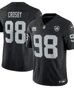 Men's Las Vegas Raiders #98 Maxx Crosby Black 2024 F.U.S.E With 4-Star C Patch And 65th Anniversary Patch Vapor Football Stitched Jersey
