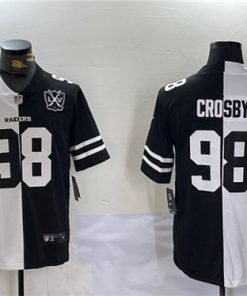 Men's Las Vegas Raiders #98 Maxx Crosby Black & White Split With 65th Anniversary Patch Vapor Limited Football Stitched Jersey