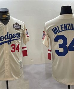 Men's Los Angeles Dodgers #34 Toro Valenzuela Cream 1981 Cooperstown Stitched Baseball Jersey