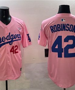 Men's Los Angeles Dodgers #42 Jackie Robinson Pink 2025 Tokyo Series Limited Stitched Baseball Jersey