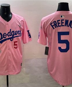 Men's Los Angeles Dodgers #5 Freddie Freeman Pink 2025 Tokyo Series Limited Stitched Baseball Jersey