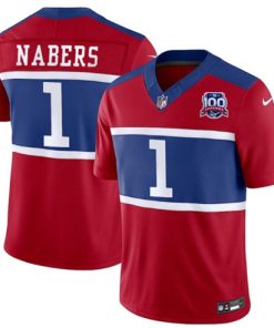 Men's New York Giants #1 Malik Nabers Red 2024 F.U.S.E. Alternate 100TH Season Patch Vapor Untouchable Limited Football Stitched Jersey