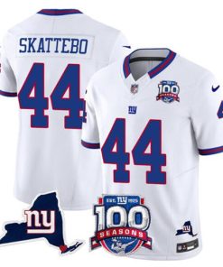 Men's New York Giants #44 Cam Skattebo White 2025 Draft F.U.S.E. 100th Season & State Patch Vapor Limited Football Stitched Jersey