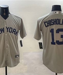 Men's New York Yankees #13 Jazz Chisholm Jr. Gray Cool Base Stitched Baseball Jersey