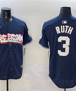 Men's New York Yankees #3 Babe Ruth Navy Bronx Graffiti Vapor Limited Stitched Baseball Jersey