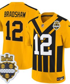 Men's Pittsburgh Steelers #12 Terry Bradshaw Gold 1933 Throwback Alternate Football Stitched Game Jersey