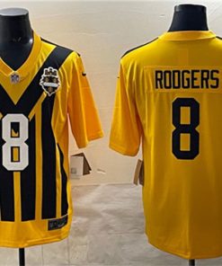 Men's Pittsburgh Steelers #8 Aaron Rodgers Gold 1933 Throwback Alternate Football Stitched Game Jersey
