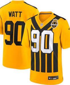 Men's Pittsburgh Steelers #90 T.J. Watt Gold 1933 Throwback Alternate Football Stitched Game Jersey