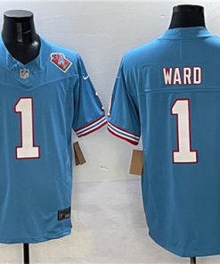Men's Tennessee Titans #1 Cameron Ward Blue 2025 Draft F.U.S.E. 1997 Throwback Patch Vapor Limited Football Stitched Jersey