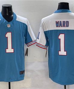 Men's Tennessee Titans #1 Cameron Ward Blue White 2025 Draft F.U.S.E. Vapor Limited Football Stitched Jersey
