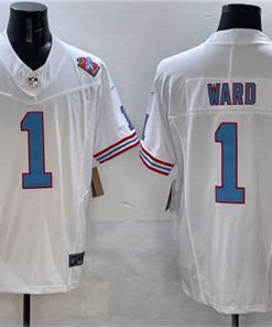 Men's Tennessee Titans #1 Cameron Ward White 2025 Draft F.U.S.E. 1997 Throwback Patch Vapor Limited Football Stitched Jersey