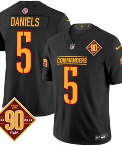 Men's Washington Commanders #5 Jayden Daniels Black 2024 F.U.S.E. 90th Anniversary Vapor Limited Football Stitched Jersey