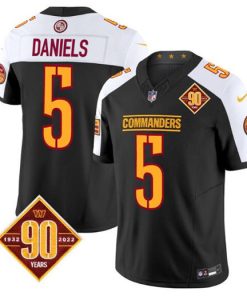 Men's Washington Commanders #5 Jayden Daniels Black White 2024 F.U.S.E. 90th Anniversary Vapor Limited Football Stitched Jersey
