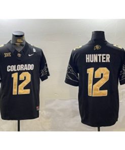 NCAA Buffaloes 12 Travis Hunter Black Gold F.U.S.E. Vapor Limited Men Jersey