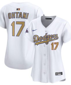 Women's Los Angeles Dodgers #17 Shohei Ohtani White 2025 Gold Collection Limited Stitched Baseball Jersey(Run Small)