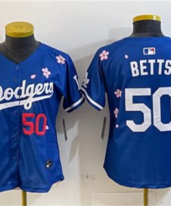Women's Los Angeles Dodgers #50 Mookie Betts Royal 2025 Tokyo Series Limited Stitched Baseball Jersey(Run Small)